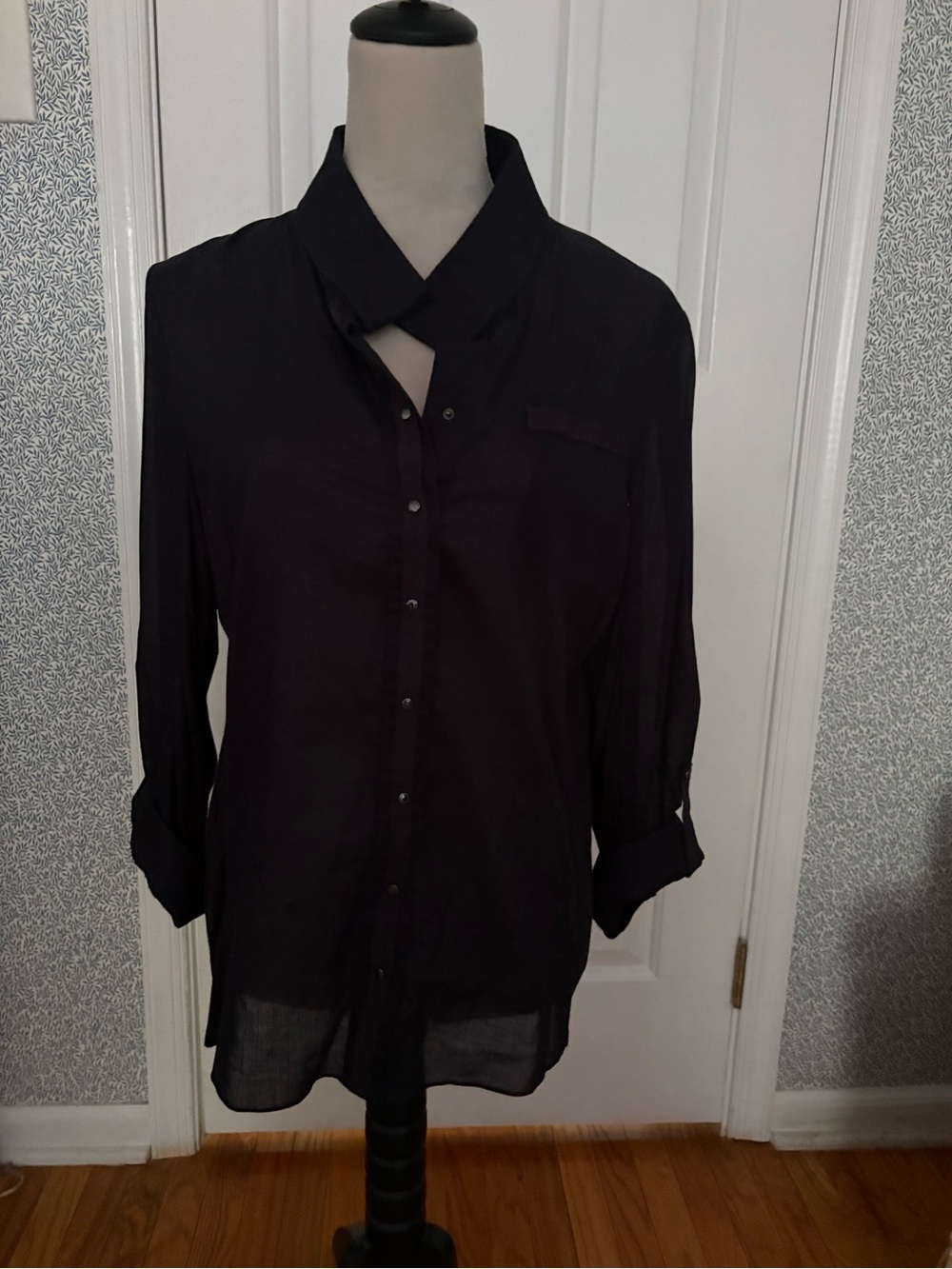 Tahari Navy Button-Down Blouse